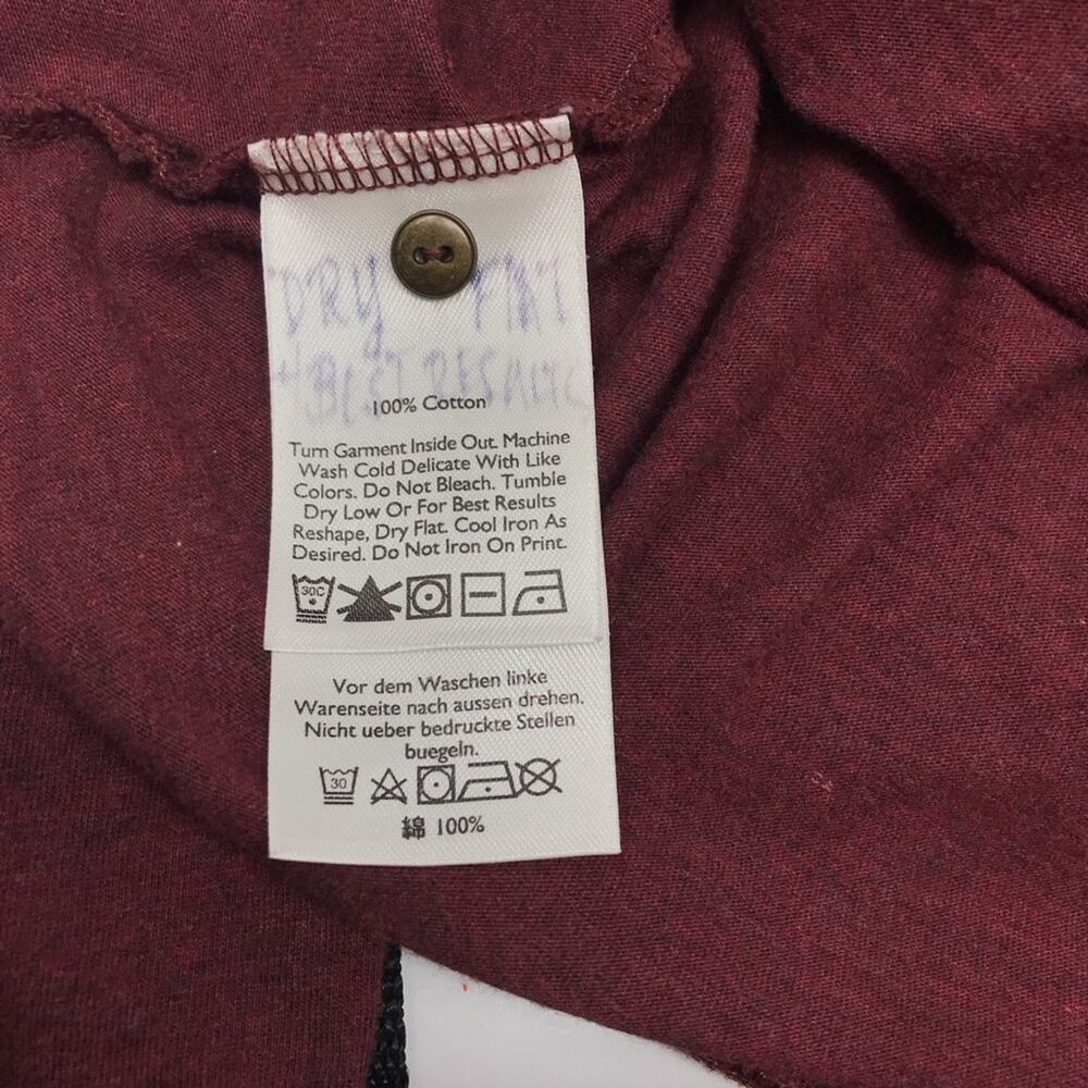 Eddie Bauer Tee Shirt Burgundy 100% Cotton Long Sleeve V-neck Top - Picture 6 of 6